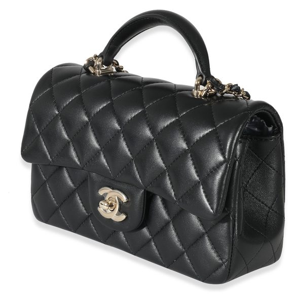 Chanel Black Quilted Lambskin Mini Top Handle Rectangular Flap - Picture 2 of 7